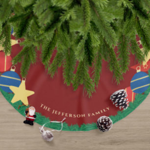 Jupon De Sapin En Polyester Brossé Arbre de Noël rétro ornements rouge foncé