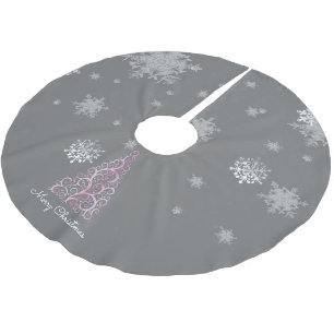 Jupon De Sapin En Polyester Brossé Arbre de Noël rose et Snowflakes Arbre Jupe