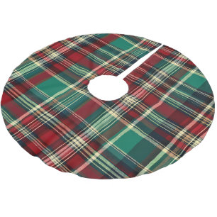 Jupon De Sapin En Polyester Brossé Arbre de Noël Rouge Tartan Couverture vers le haut
