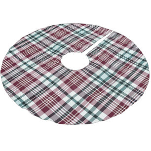 Jupon De Sapin En Polyester Brossé Arbre de Noël Rouge Tartan Couverture vers le haut