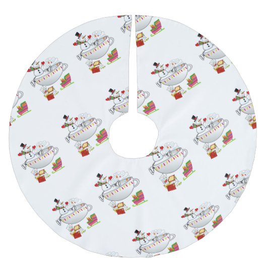 Jupon De Sapin En Polyester Brossé Arbre de Noël Snowman (Devant)