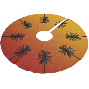 Jupon De Sapin En Polyester Brossé Arbre de Noël tropical de coucher du soleil orang