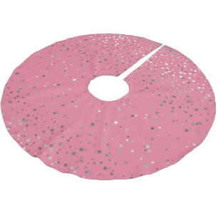 Jupon De Sapin En Polyester Brossé Arbre Jupe-Argent-Gris Étoiles rose