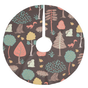 Jupon De Sapin En Polyester Brossé Arbres Animaux : Scène Naturelle Dessinée À La Mai