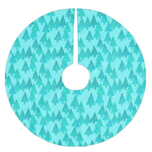 Jupon De Sapin En Polyester Brossé Arbres de Noël à fleurs modernes - aqua & paon