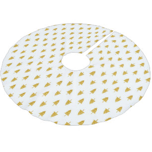 Jupon De Sapin En Polyester Brossé Arbres de Noël dorés sur fond blanc