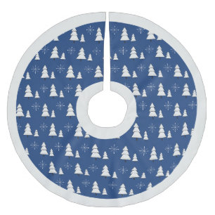 Jupon De Sapin En Polyester Brossé Arbres de Noël et flocons de neige bleu et élégant