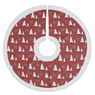 Jupon De Sapin En Polyester Brossé Arbres de Noël rouges et flocons de neige modernes