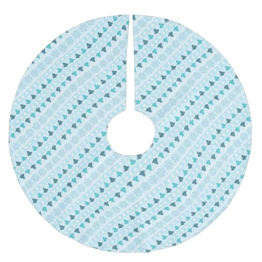 Jupon De Sapin En Polyester Brossé Arbres d'hiver et Snowflakes Motif Bleu (Devant)