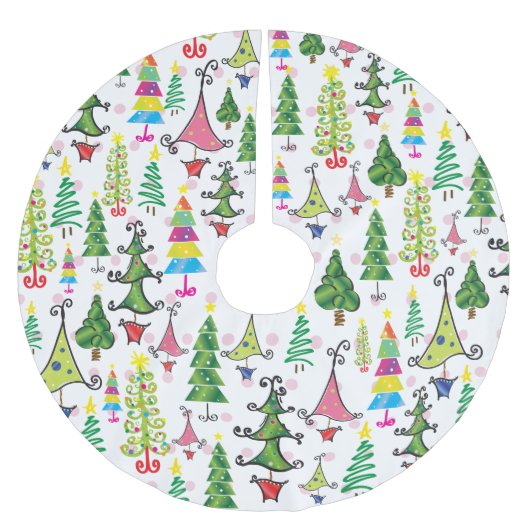 Jupon De Sapin En Polyester Brossé Arbres lunaires de Noël vert rose (Devant)