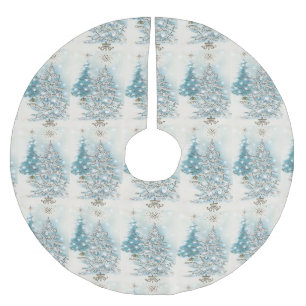 Jupon De Sapin En Polyester Brossé Argent & Bleu Mi-Siècle Moderne Arbres de Noël  