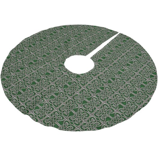Jupon De Sapin En Polyester Brossé Argent et motif celtique d'ovales relié par vert (Angle)