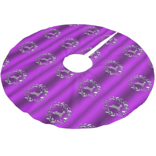 Jupon De Sapin En Polyester Brossé Argent Reindeer à Noël violet (Angle)