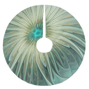 Jupon De Sapin En Polyester Brossé Art fractal de fleurs de fantaisie vert sauge abst