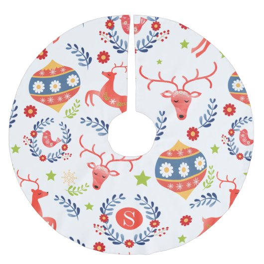 Jupon De Sapin En Polyester Brossé Art populaire scandinave Monogramme Noël (Devant)