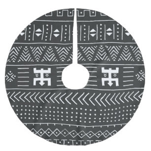 Jupon De Sapin En Polyester Brossé Art Tribal Africain : Géométrique Noir & Blanc
