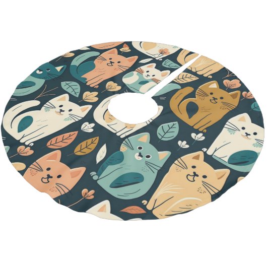 Jupon De Sapin En Polyester Brossé Artsy Chat Motif mignonne (Angle)