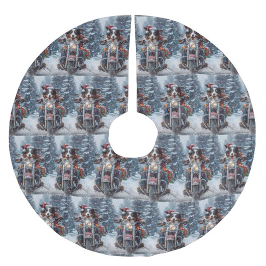 Jupon De Sapin En Polyester Brossé Australian Shepherd Riding Motorcycle Noël (Devant)