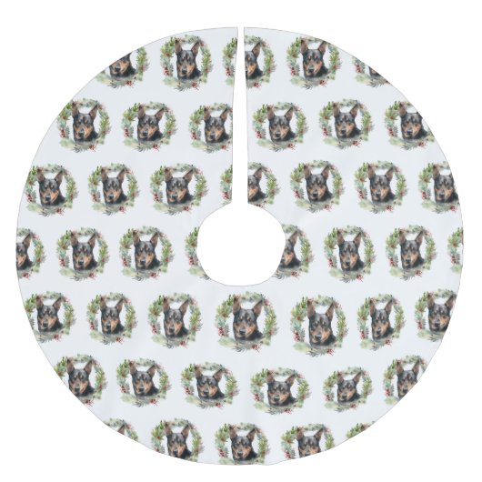 Jupon De Sapin En Polyester Brossé Australie Kelpie Noël Wreath Festive Pup (Devant)