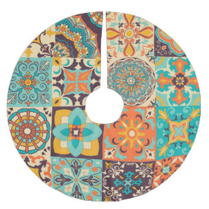 Jupon De Sapin En Polyester Brossé Azulejos coloré Jeu de carreaux traditionnels