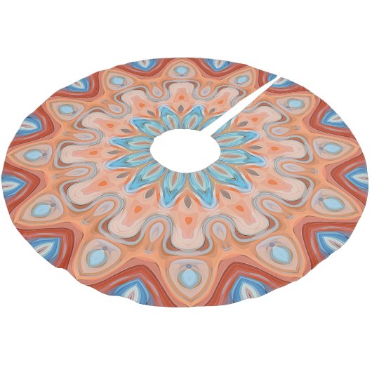 Jupon De Sapin En Polyester Brossé Azure Blue Turquoise Orange Mandala Star Motif (Angle)