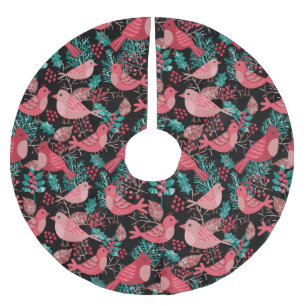 Jupon De Sapin En Polyester Brossé Baies botaniques Oiseaux Folithe d'hiver