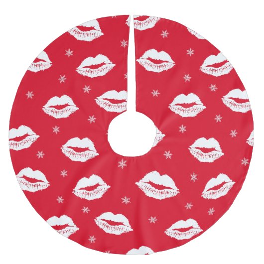 Jupon De Sapin En Polyester Brossé Baiser de Noël Rouge Blanc Motif (Devant)