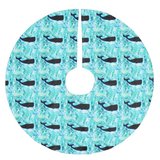 Jupon De Sapin En Polyester Brossé baleines noires bleu Thunder_Cove (Devant)
