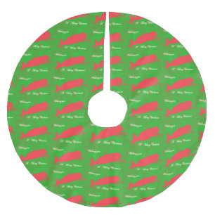 Jupon De Sapin En Polyester Brossé baleines rouges sur la jupe verte d'arbre