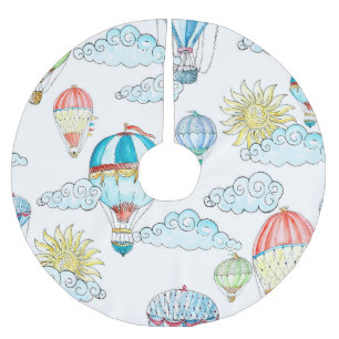 Jupon De Sapin En Polyester Brossé Ballons vintages : Aquarelle Whimsical sans joint.