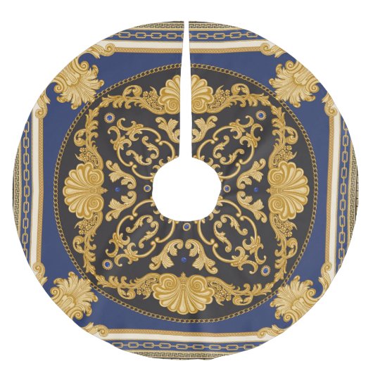 Jupon De Sapin En Polyester Brossé Bandana Print : Black Blue Gold. (Devant)