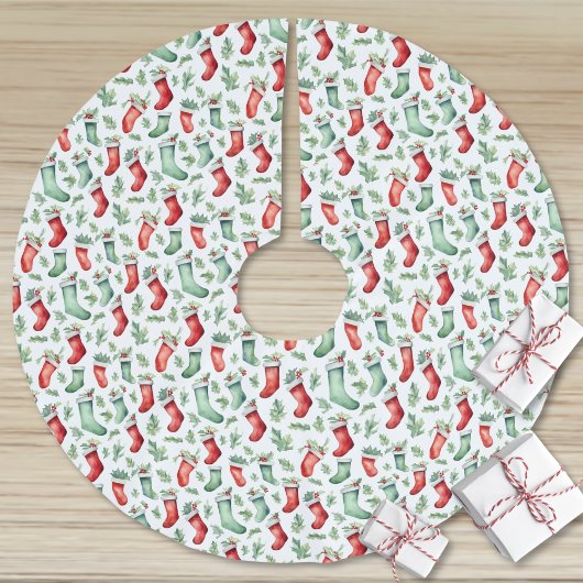 Jupon De Sapin En Polyester Brossé Bas rouges verts chouette Noël
