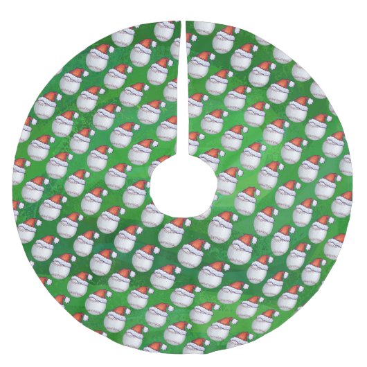 Jupon De Sapin En Polyester Brossé Baseball à Santa Hat Motif sur Vert (Devant)