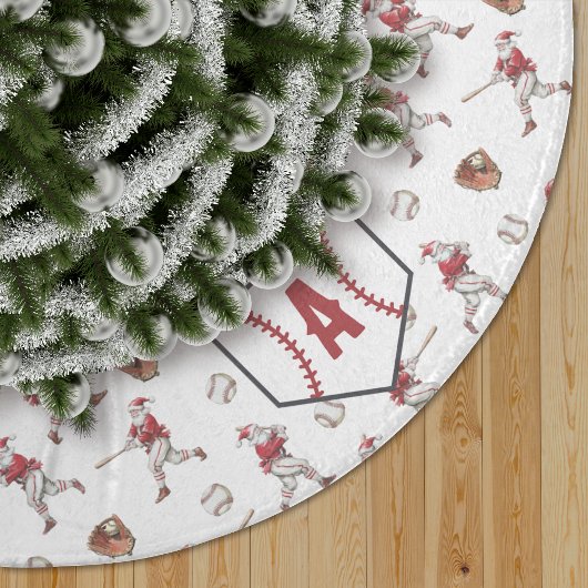 Jupon De Sapin En Polyester Brossé Baseball Santa Christmas Home Plate Monogram