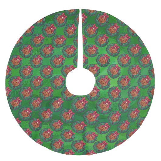 Jupon De Sapin En Polyester Brossé Basket-ball en couronne de Noël (Devant)