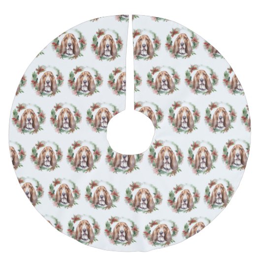 Jupon De Sapin En Polyester Brossé Basset Hound Festive Wreath de Noël Pup (Devant)