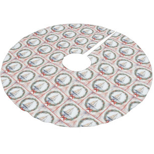 Jupon De Sapin En Polyester Brossé Bateau à voile Aquarelle dans une couronne de Noël