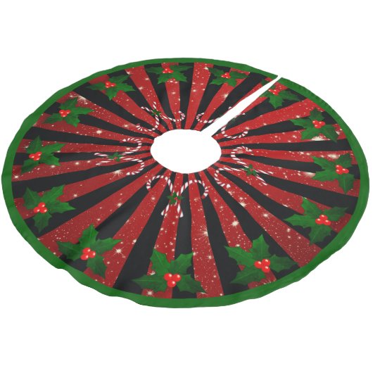 Jupon De Sapin En Polyester Brossé Bâtonnets de sucre Flocons de neige Rouge vert (Angle)