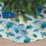 Jupon De Sapin En Polyester Brossé Beach Aquarelle de Noël Parties scintillant de tor<br><div class="desc">Ajoutez une touche côtière à votre décoration de vacances avec cette jupe tropicale de tortues de mer de plage, avec un motif de mignonnes tortues de mer bleu turquoise sur un arrière - plan de plage abstrait avec une fausse vague de parties scintillant et des accents étoilés. Consultez la collection...</div>