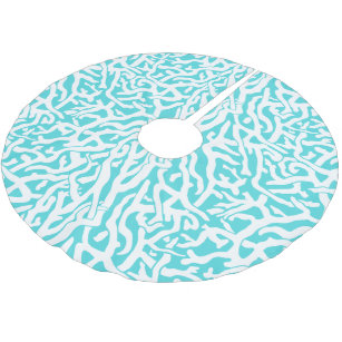 Jupon De Sapin En Polyester Brossé Beach Coral Reef Motif Nautique Blanc Bleu