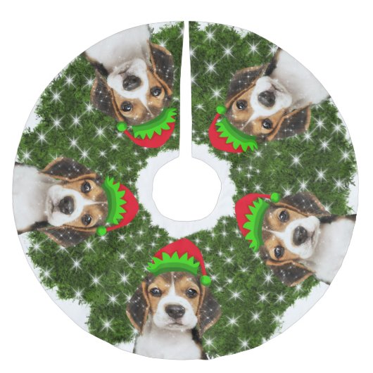 Jupon De Sapin En Polyester Brossé Beagle Dog Elves Christmas Wreath (Devant)