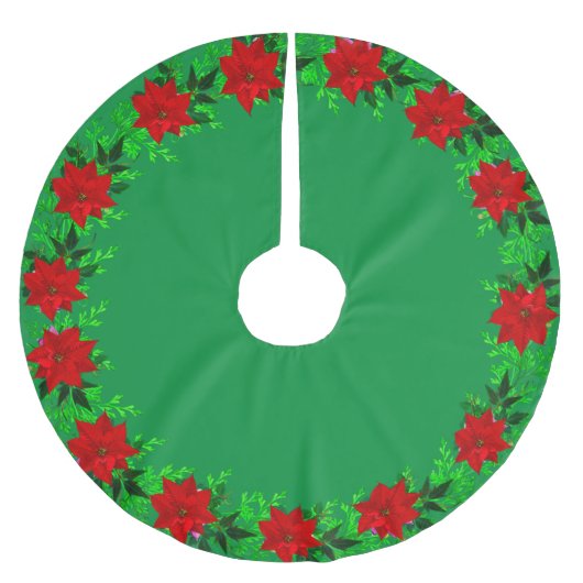Jupon De Sapin En Polyester Brossé Belle Poinsettia Flower Garland sur Vert (Devant)
