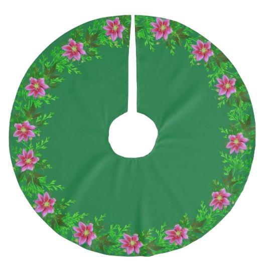 Jupon De Sapin En Polyester Brossé Belle Rose Gold Rose Flower Garland sur Vert (Devant)