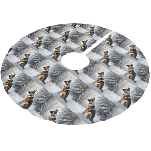 Jupon De Sapin En Polyester Brossé Berger Allemand Laisser Neige Noël (Angle)