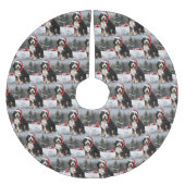 Jupon De Sapin En Polyester Brossé Bernedoodle Chien dans Noël de neige (Devant)