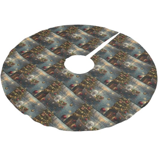 Jupon De Sapin En Polyester Brossé Bichon Frise Noël Festive Voyage (Angle)