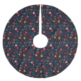 Jupon De Sapin En Polyester Brossé Bijoux coloré ornement tonique et Poinsettia