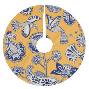Jupon De Sapin En Polyester Brossé Birds Paisley Flowers Motif Vintage