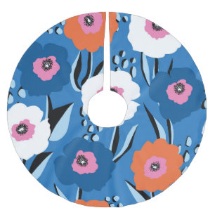 Jupon De Sapin En Polyester Brossé Bleu Blanc Rouge : Scandinave Florale.
