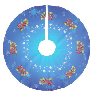 Jupon De Sapin En Polyester Brossé Bleu Icy Baies rouges & Etoiles Noël